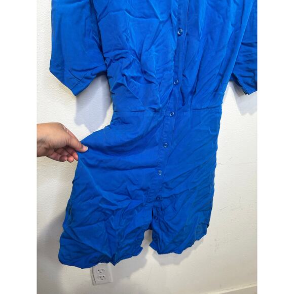 THAKOON Women's Blue Button Front Collared Tie Waist Mini Shirt Dress Size 14 - Picture 6 of 15
